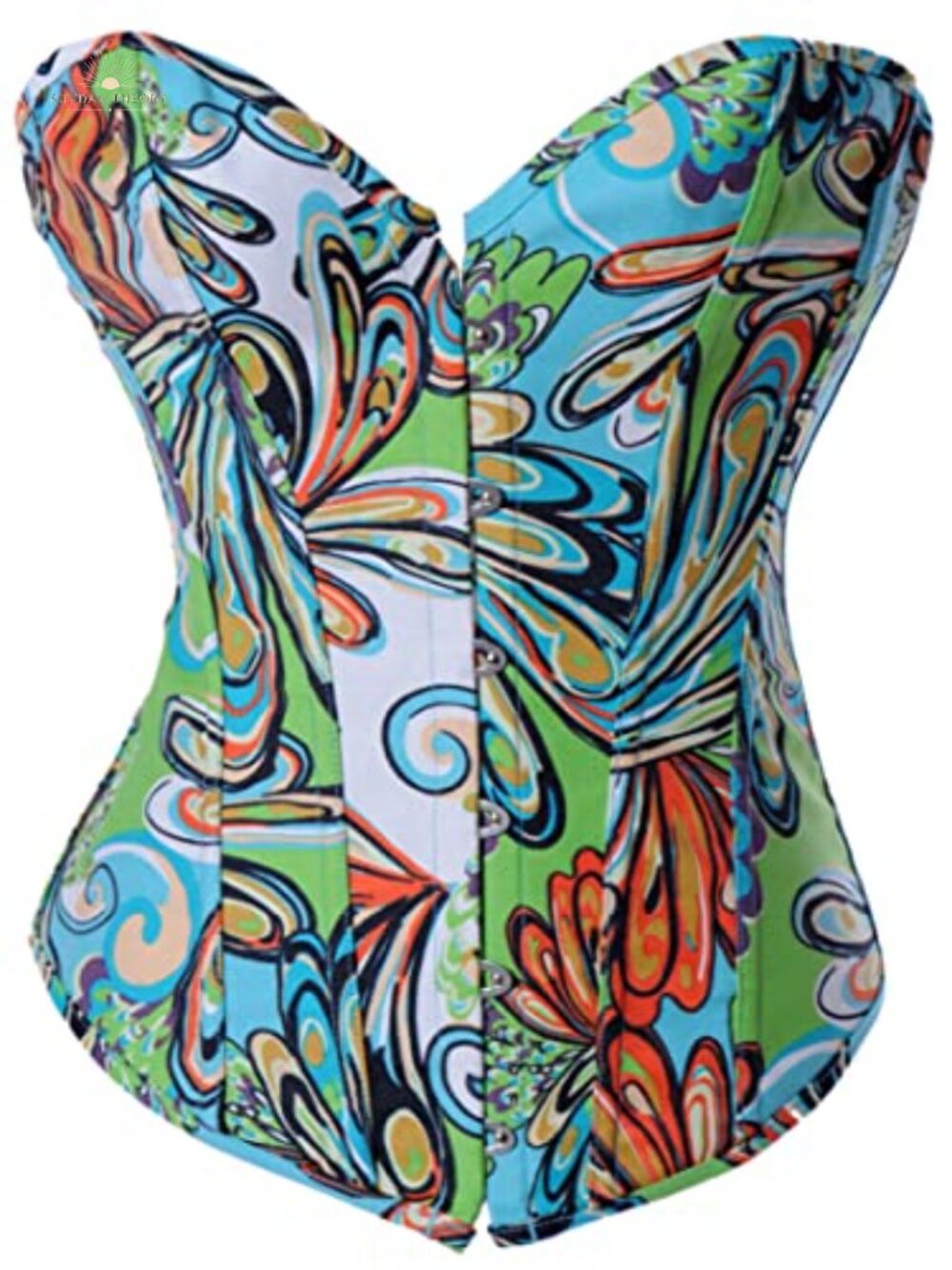 Vintage Floral Denim Overbust Corset Bustier Top Steel Boned Waist Training
